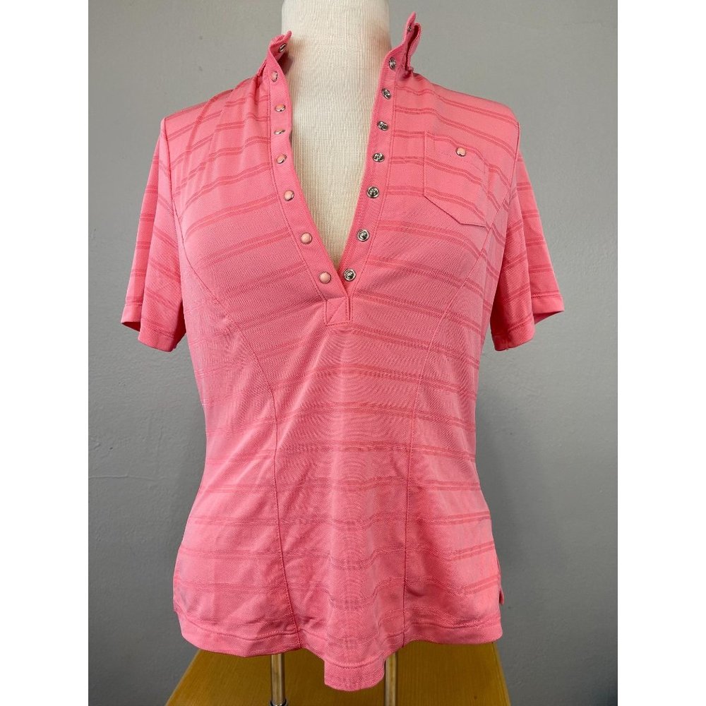 Women's DKNY Golf Pink Polo S/S Shirt Henley Snap